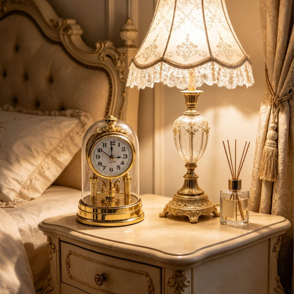 Retro Gold Desk Clock with Rotating Pendulum