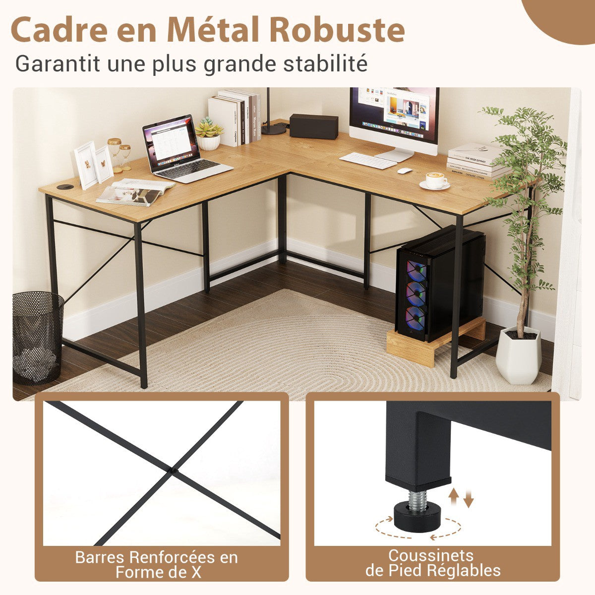 Reversible L-Shaped Corner Desk 150cm With USB-C Outlet