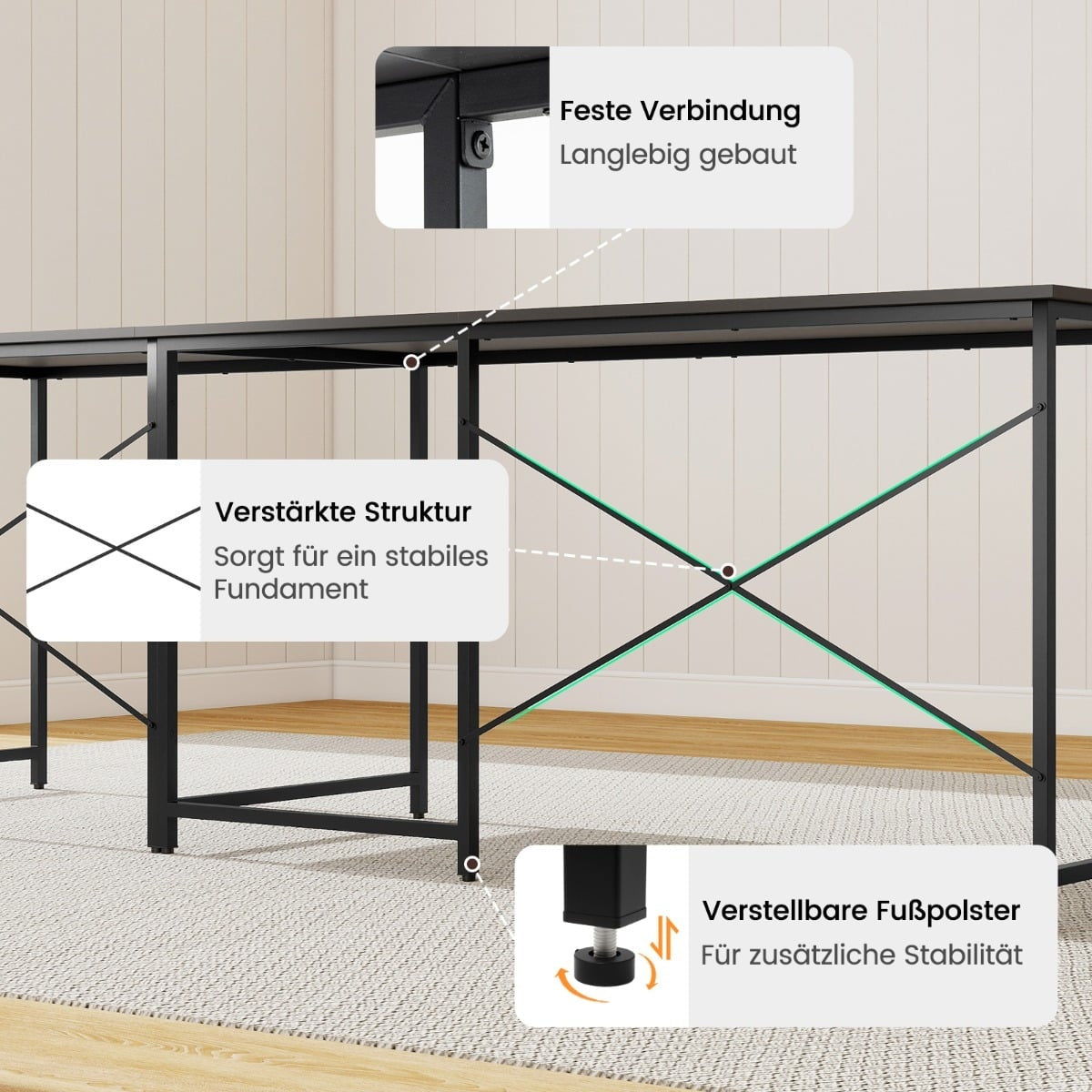 Reversible L-Shaped Desk with Charging Station, Gray