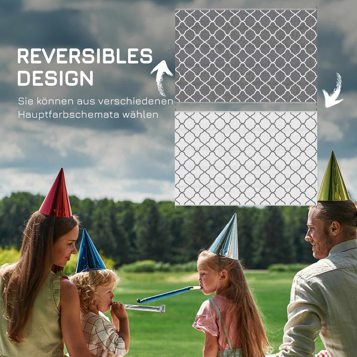 Reversible Outdoor Rug, Waterproof, 182x274 cm, Grey/White