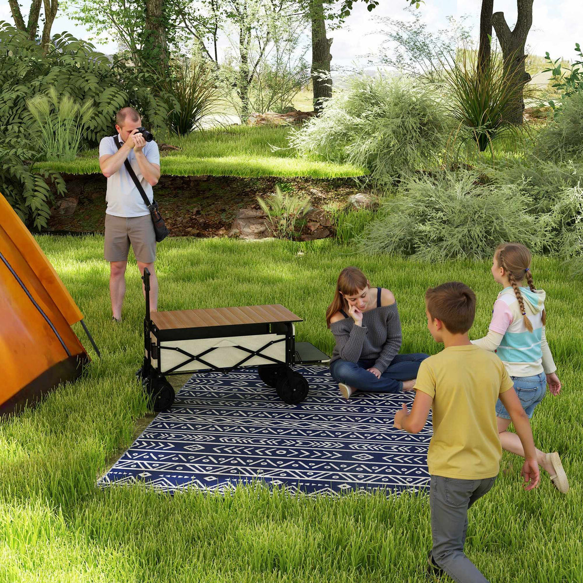 Reversible Outdoor Rug, Weatherproof, 182x274 cm, Blue/White