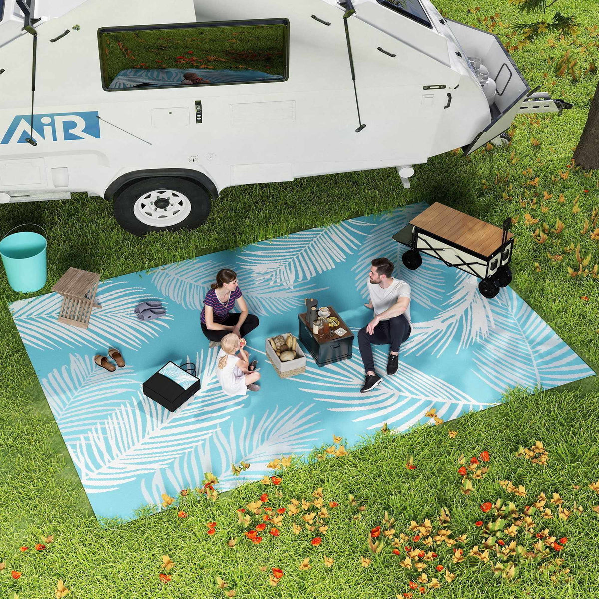 Reversible Outdoor Rug, Weatherproof, 274 x 182 cm, Light Blue/White