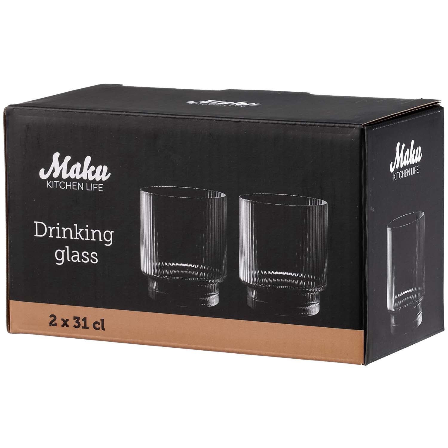 Ribbed Drinking Glasses, 31 cl, 2-Pack, Dishwasher Safe