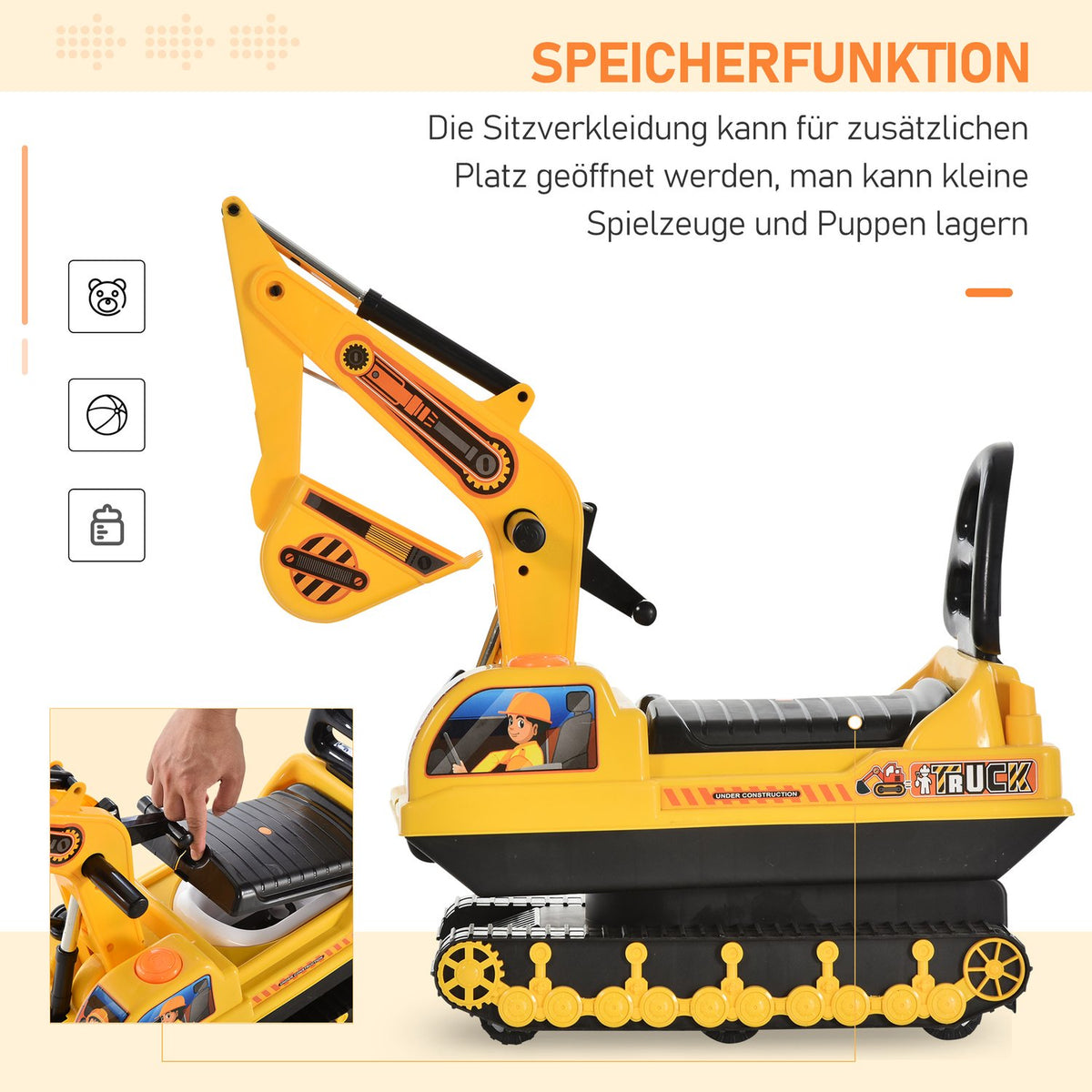 Ride-On Car Children'S Excavator, Baby Ride-On In Black+Yellow, 20X15X9Cm