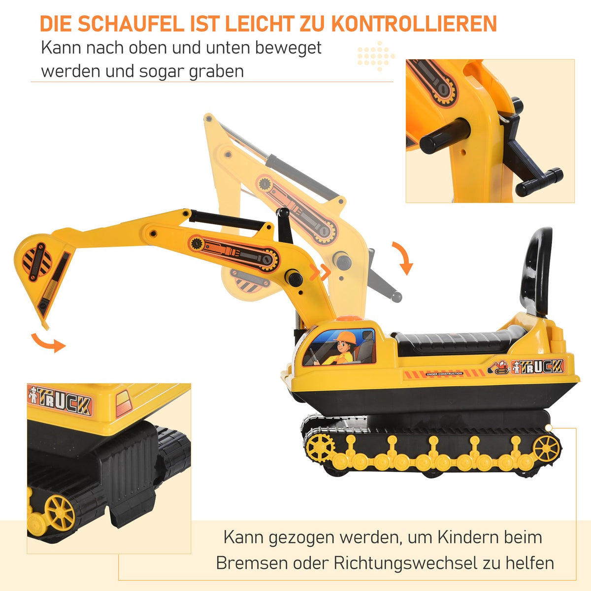 Ride-On Car Children'S Excavator, Baby Ride-On In Black+Yellow, 20X15X9Cm