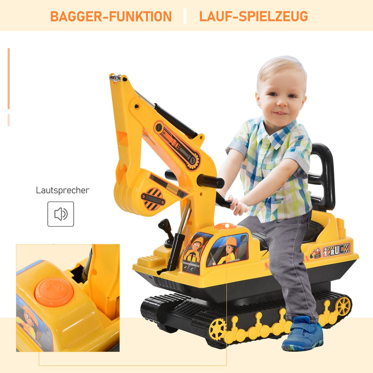 Ride-On Car Children'S Excavator, Baby Ride-On In Black+Yellow, 20X15X9Cm