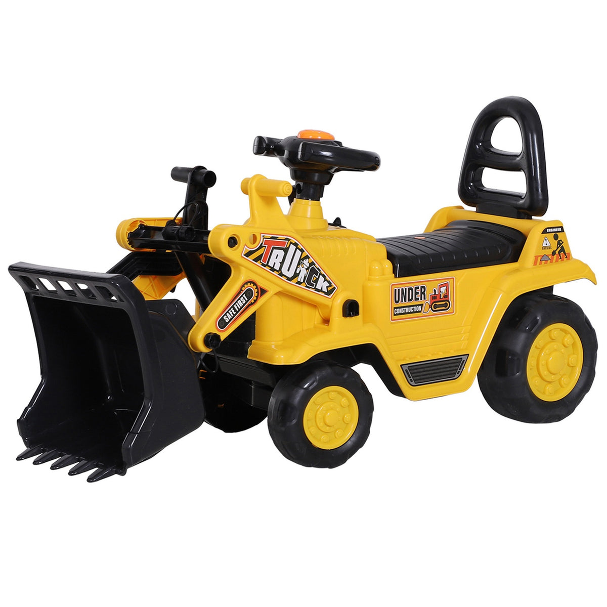 Ride-On Car Children'S Excavator Seat Excavator With Storage Compartment & Horn, Balance Bike, Yellow + Black