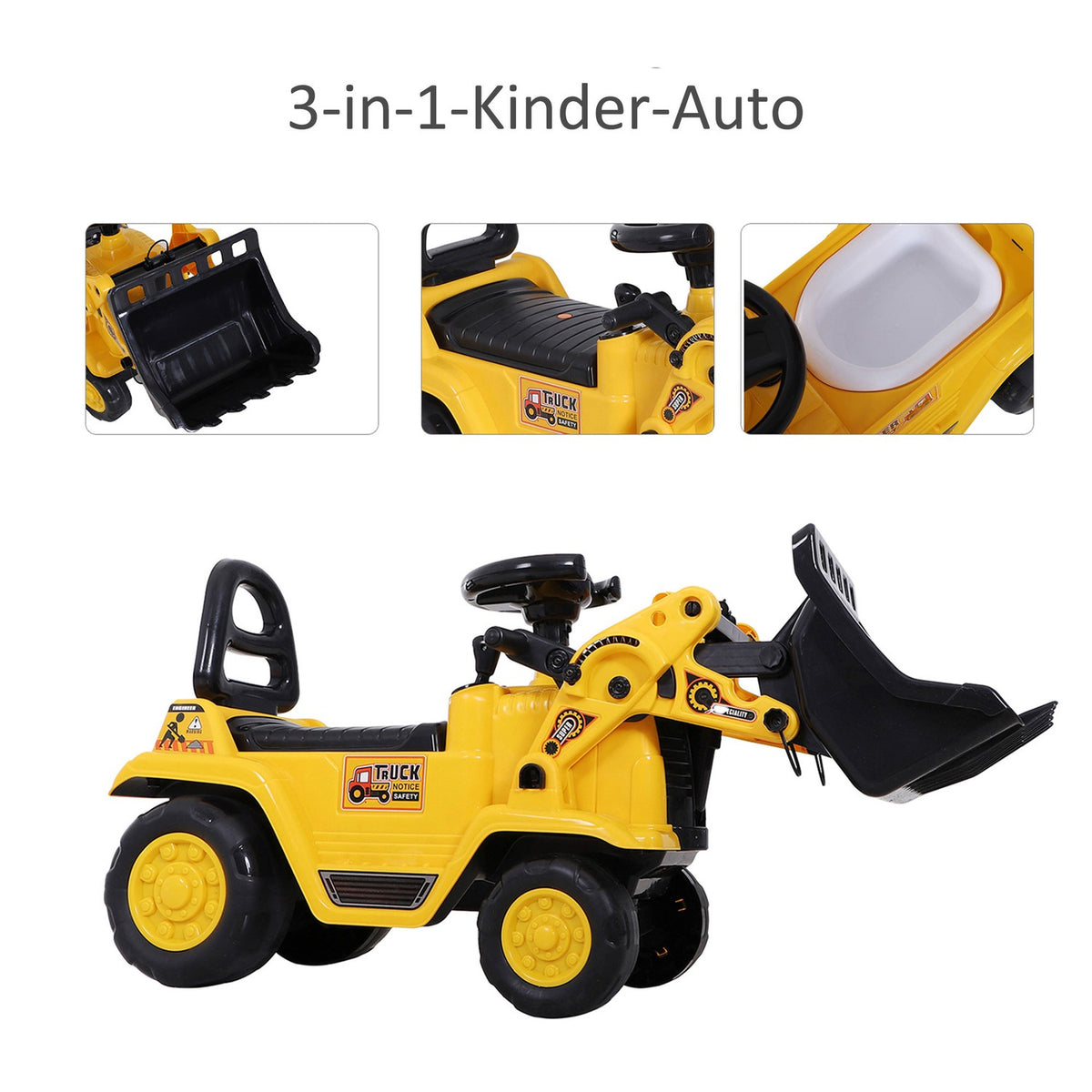 Ride-On Car Children'S Excavator Seat Excavator With Storage Compartment & Horn, Balance Bike, Yellow + Black