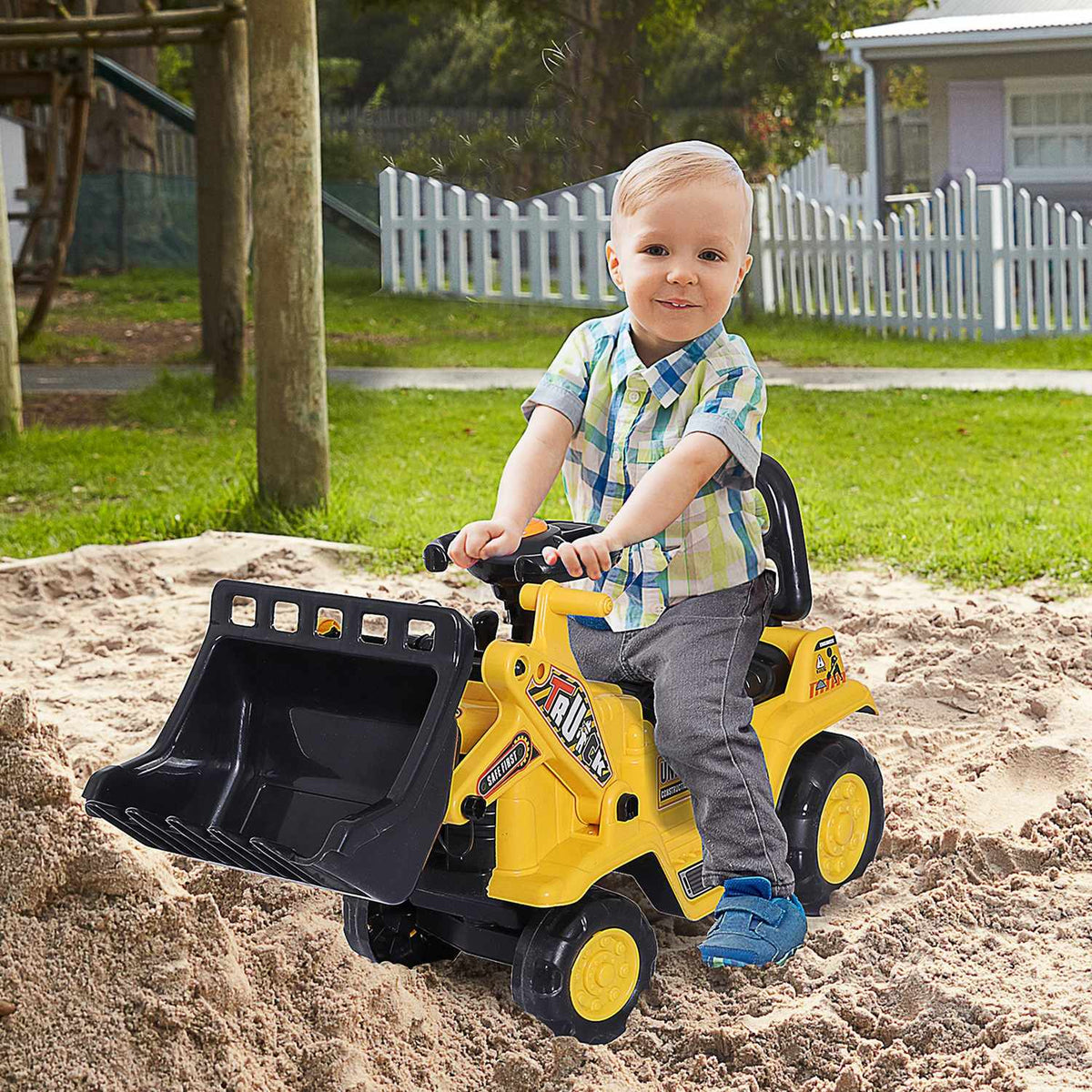 Ride-On Car Children'S Excavator Seat Excavator With Storage Compartment & Horn, Balance Bike, Yellow + Black