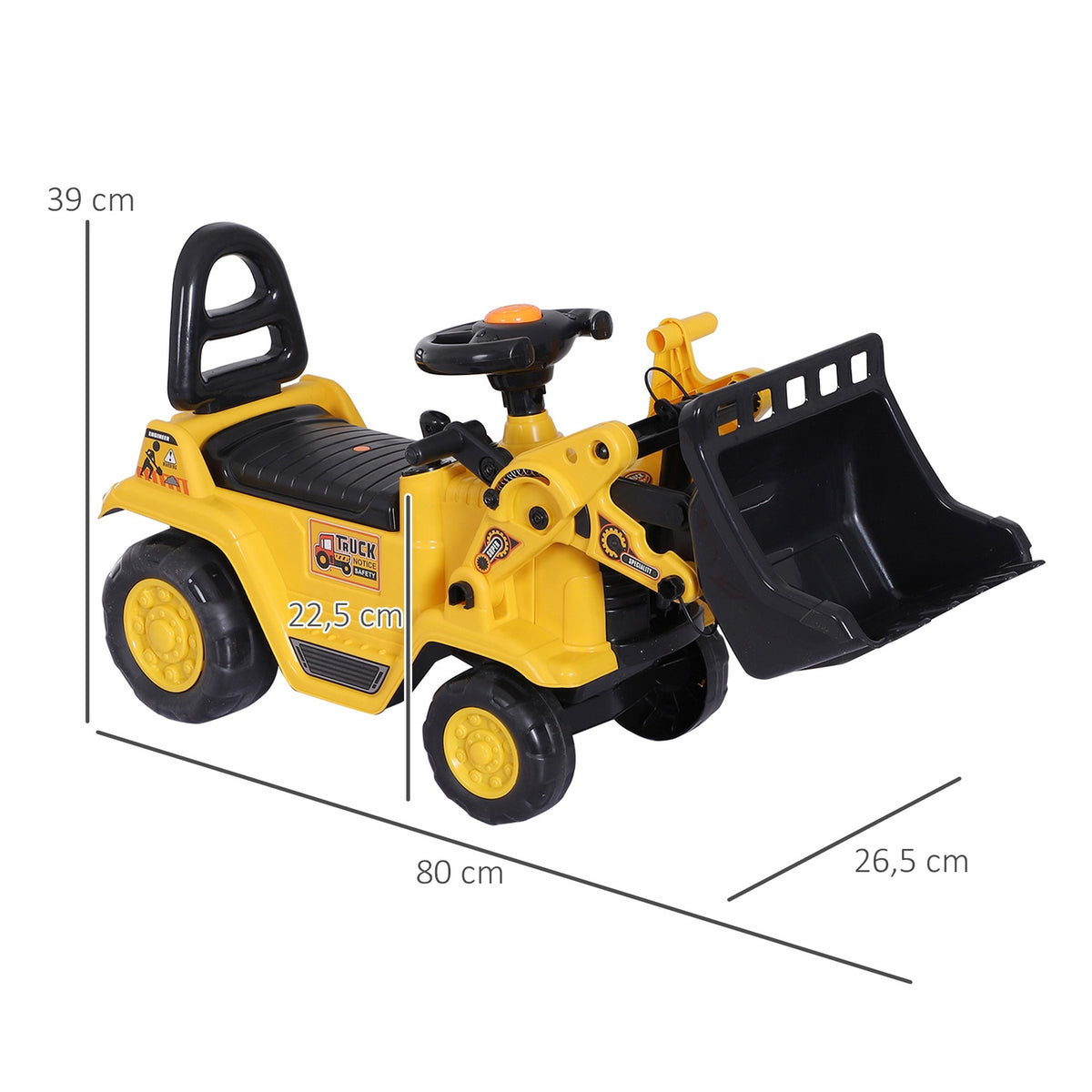 Ride-On Car Children'S Excavator Seat Excavator With Storage Compartment & Horn, Balance Bike, Yellow + Black