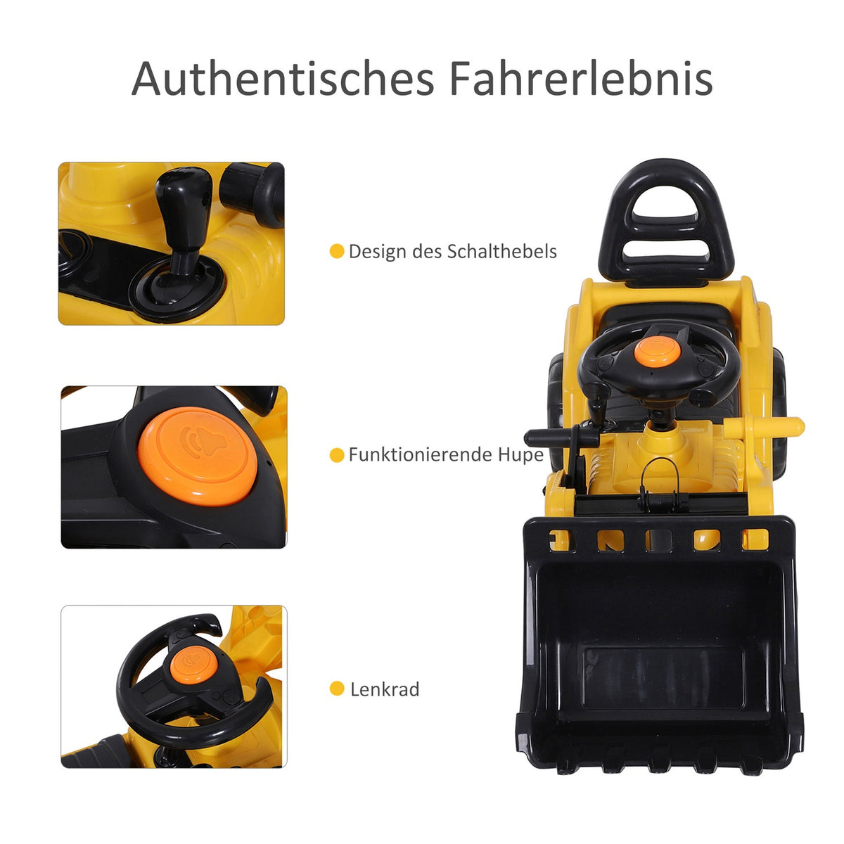 Ride-On Car Children'S Excavator Seat Excavator With Storage Compartment & Horn, Balance Bike, Yellow + Black