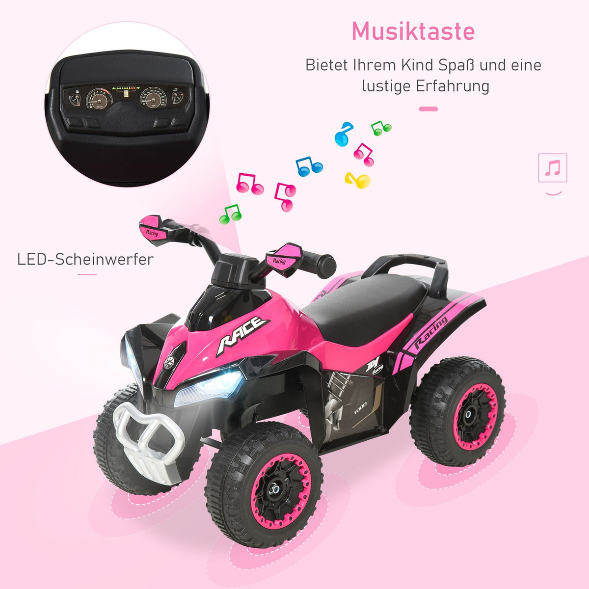 Ride-On Car Children'S Vehicle Pedal Car Light Music 18-36 Months Plastic Steel Pink 67.5X38X44Cm