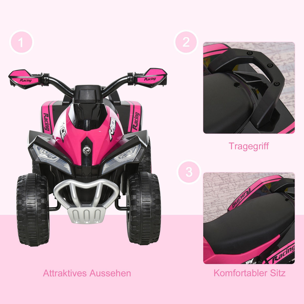 Ride-On Car Children'S Vehicle Pedal Car Light Music 18-36 Months Plastic Steel Pink 67.5X38X44Cm