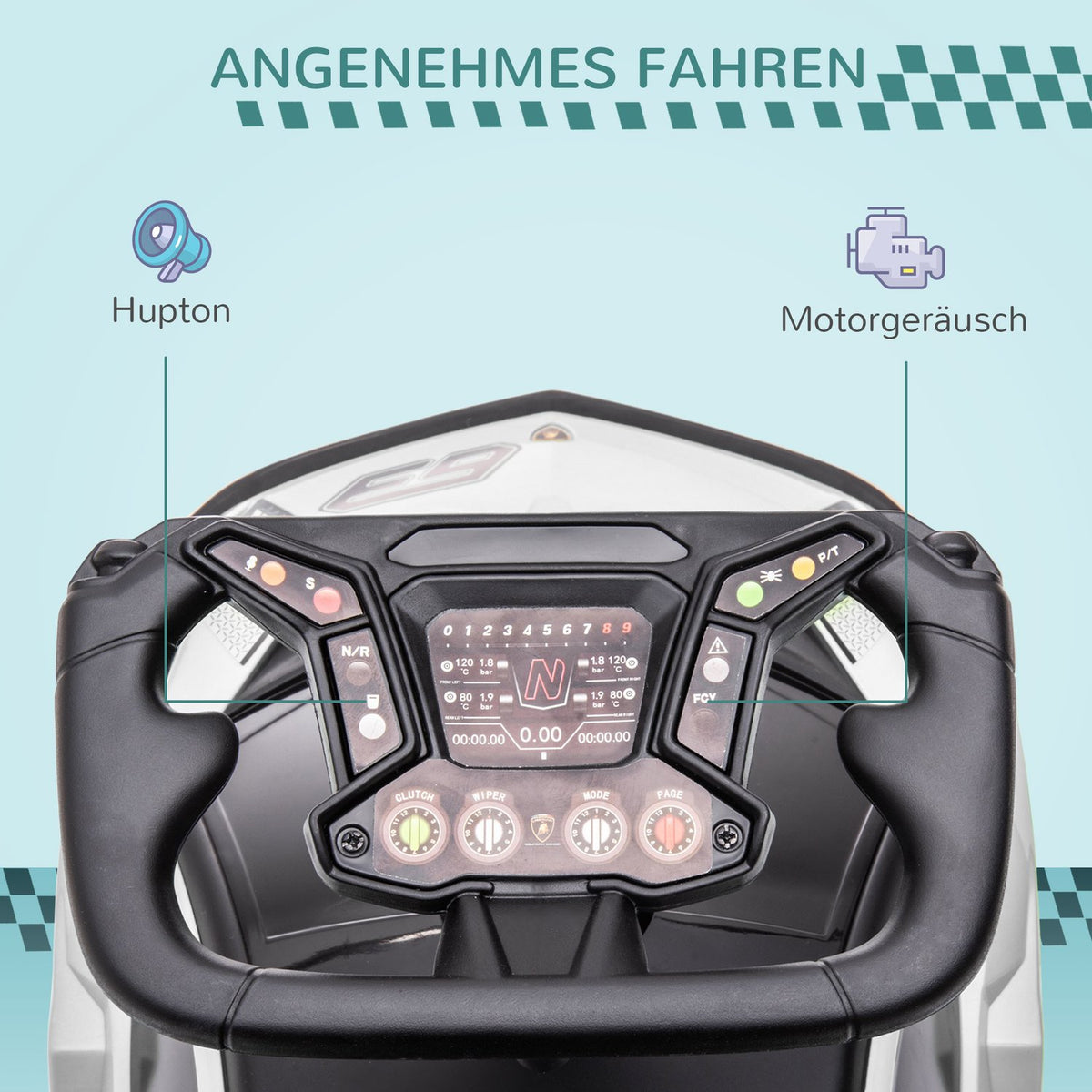 Ride-On Car For Children, Children'S Vehicle With Storage Space, Horn And Engine Sound, White + Black