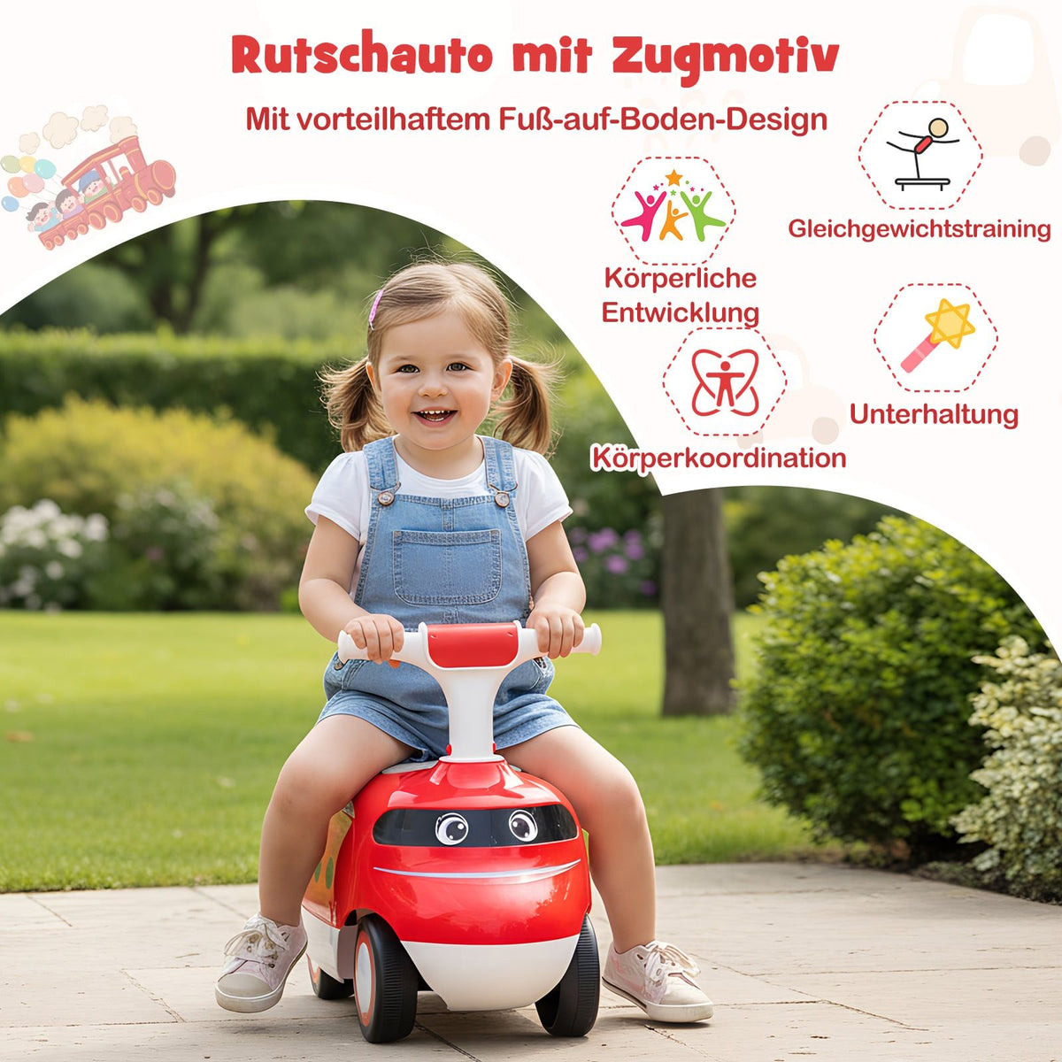 Ride-On Car for Toddlers with Horn & Storage, Red