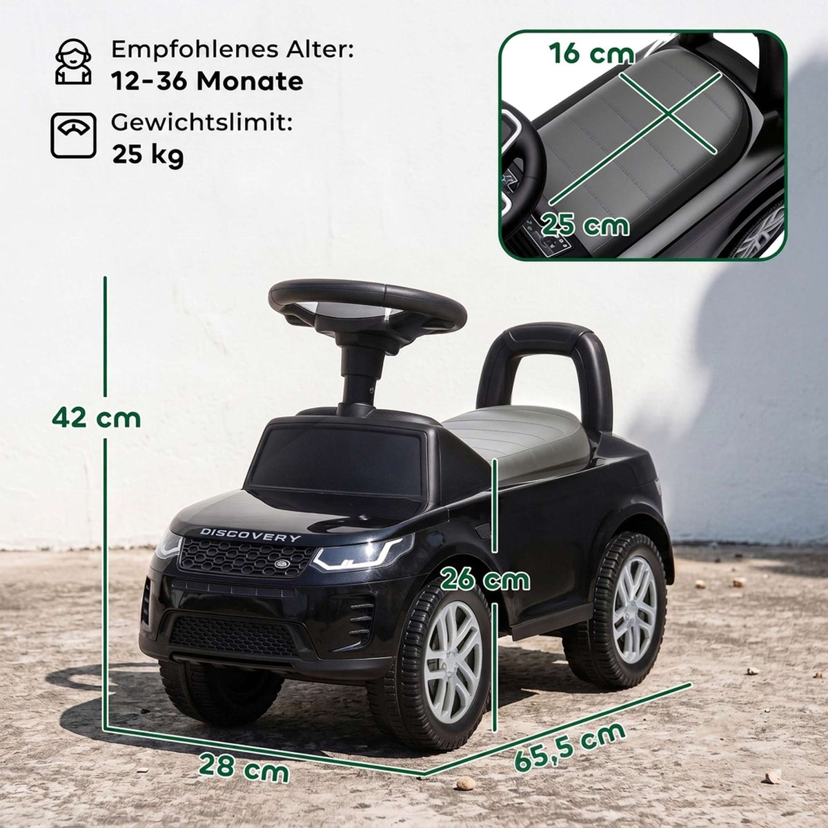 Ride-On Car with Horn & Storage, Black, 18-36 Months