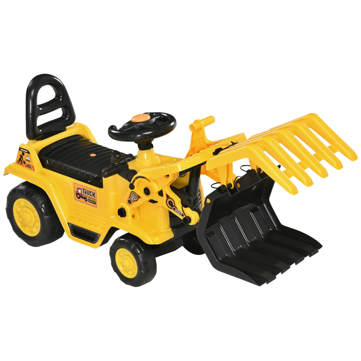 Ride-On Excavator With Shovel, Horn And Sound Effects, Storage Space, For 3-4 Years, Yellow + Black