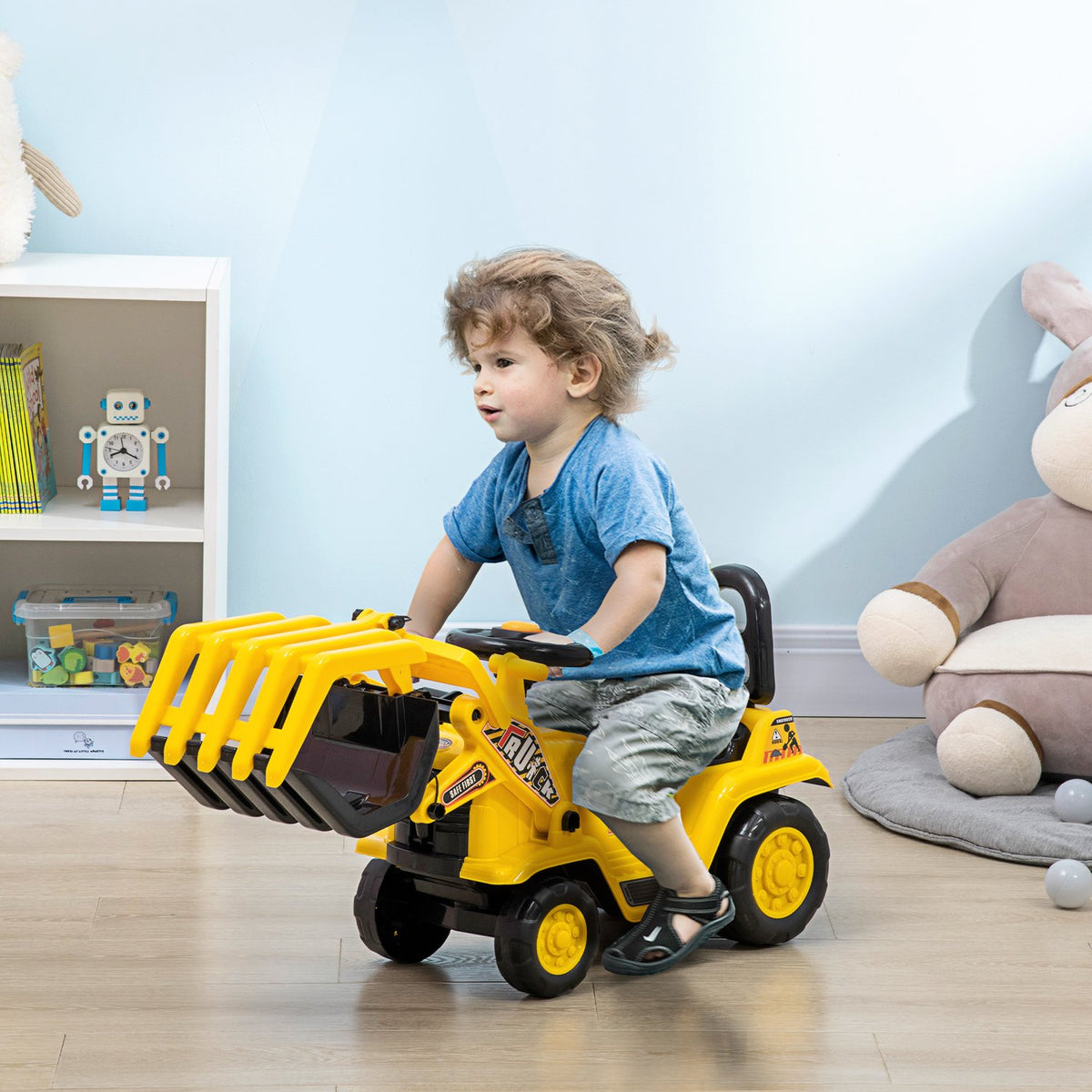 Ride-On Excavator With Shovel, Horn And Sound Effects, Storage Space, For 3-4 Years, Yellow + Black