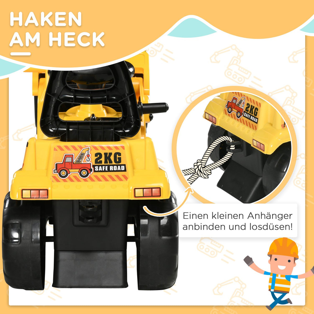 Ride-On Excavator With Shovel, Horn And Sound Effects, Storage Space, For 3-4 Years, Yellow + Black