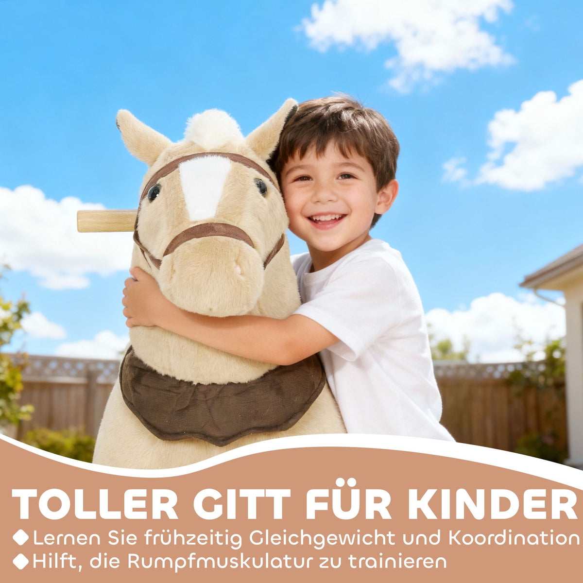 Ride-On Toy Horse for Kids, Plush, Ages 3-5, Brown