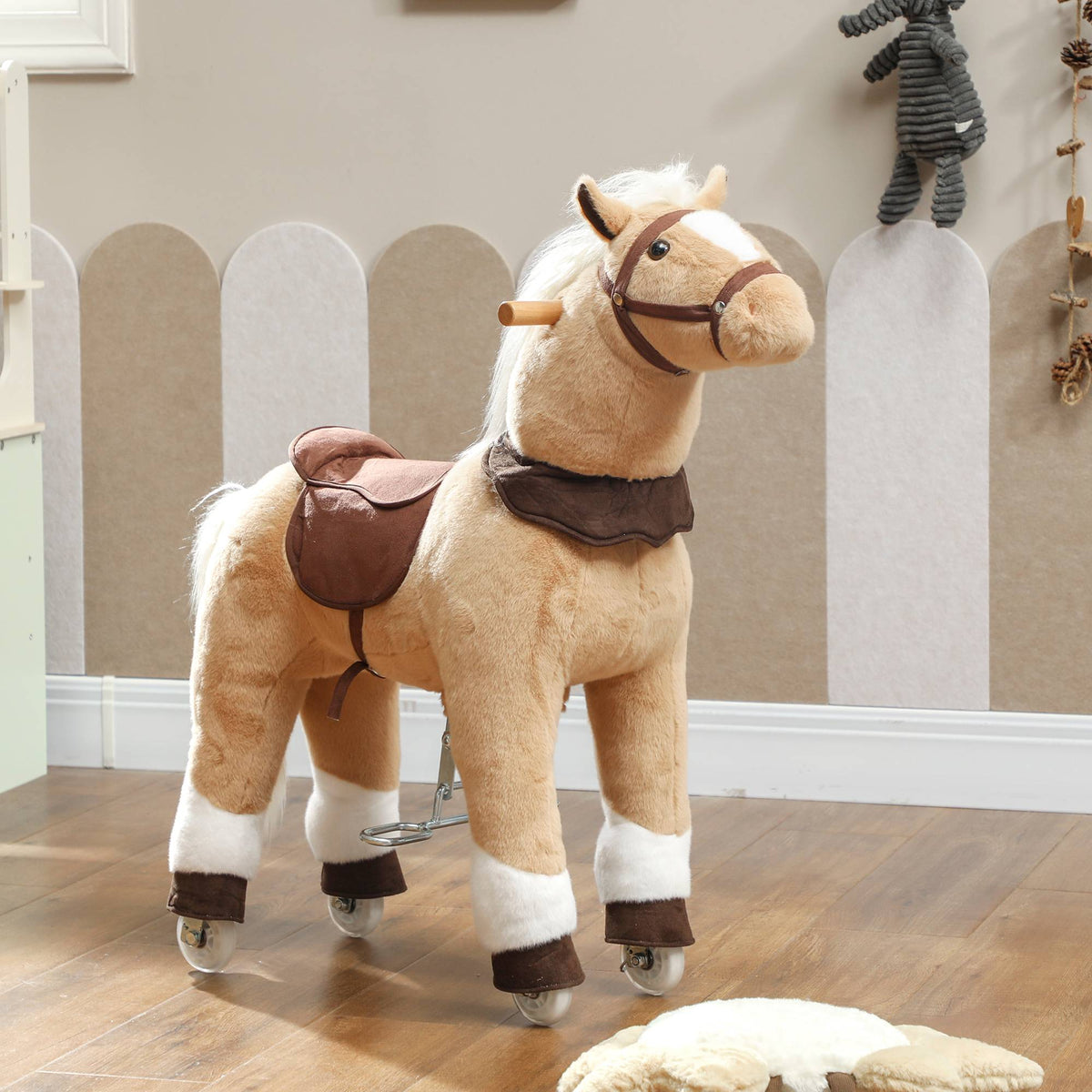 Ride-On Toy Horse for Kids, Plush, Ages 3-5, Brown