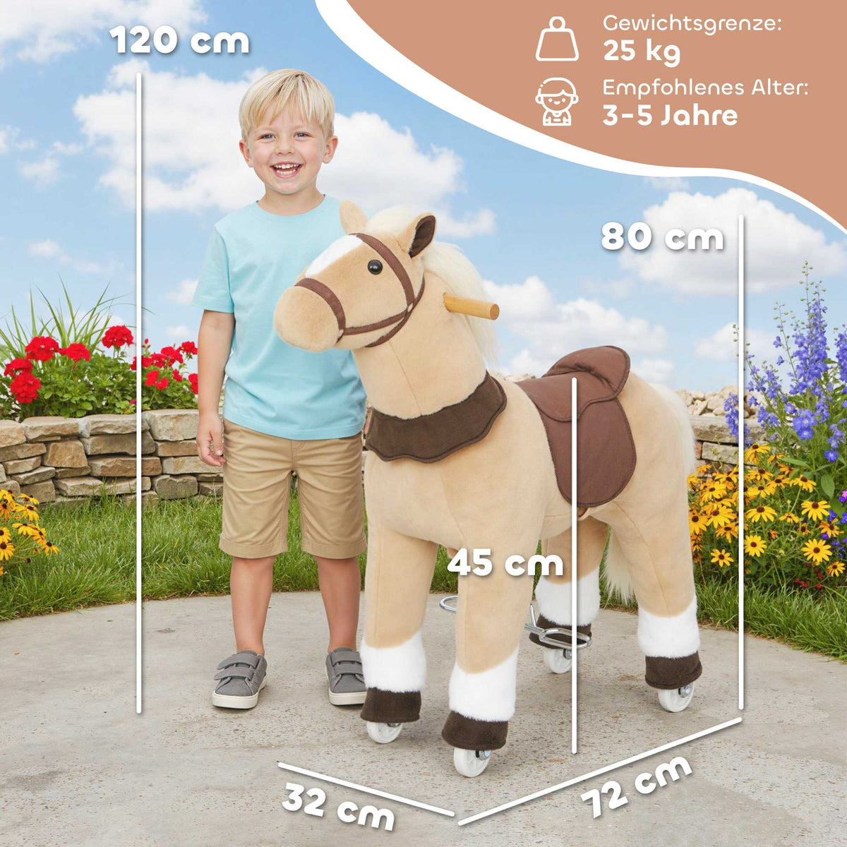 Ride-On Toy Horse for Kids, Plush, Ages 3-5, Brown