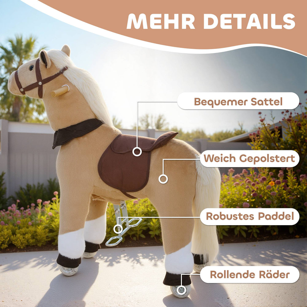 Ride-On Toy Horse for Kids, Plush, Ages 3-5, Brown