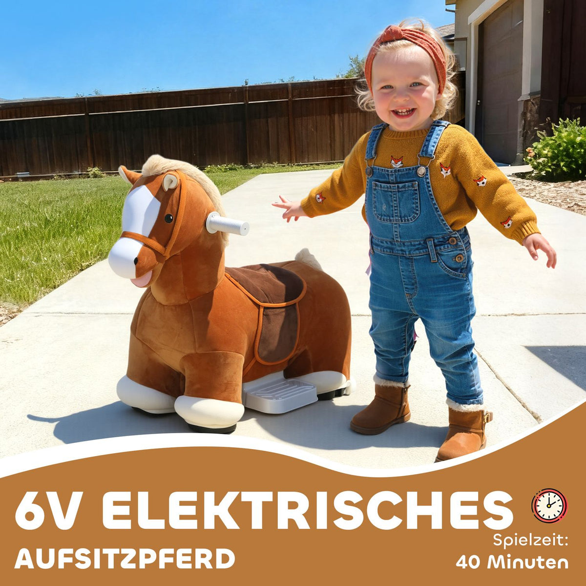 Ride-On Toy Horse for Kids, Soft Cover, Music, 1.5-5 Years