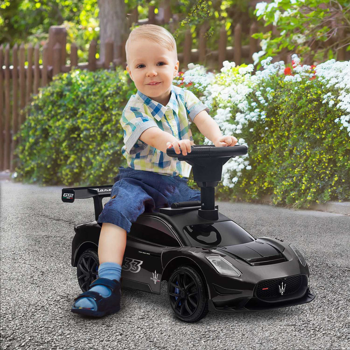 Ride-on car, Bobby car with storage space, horn and music, ride-on vehicle for 1.5-5 years children black 65 x 29 x 37 cm