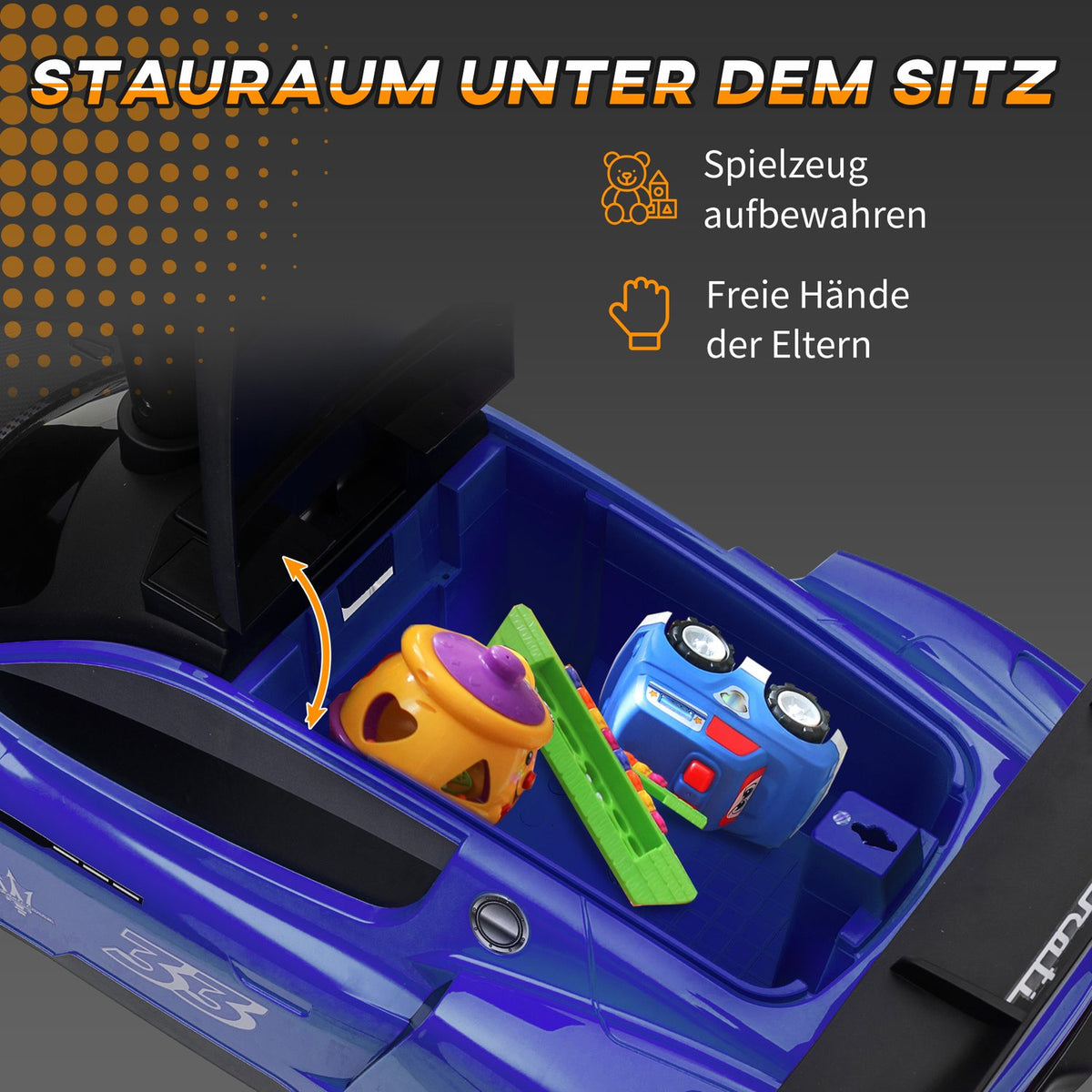 Ride-on car, Bobby car with storage space, horn and music, ride-on vehicle for 1.5-5 years children blue 65 x 29 x 37 cm