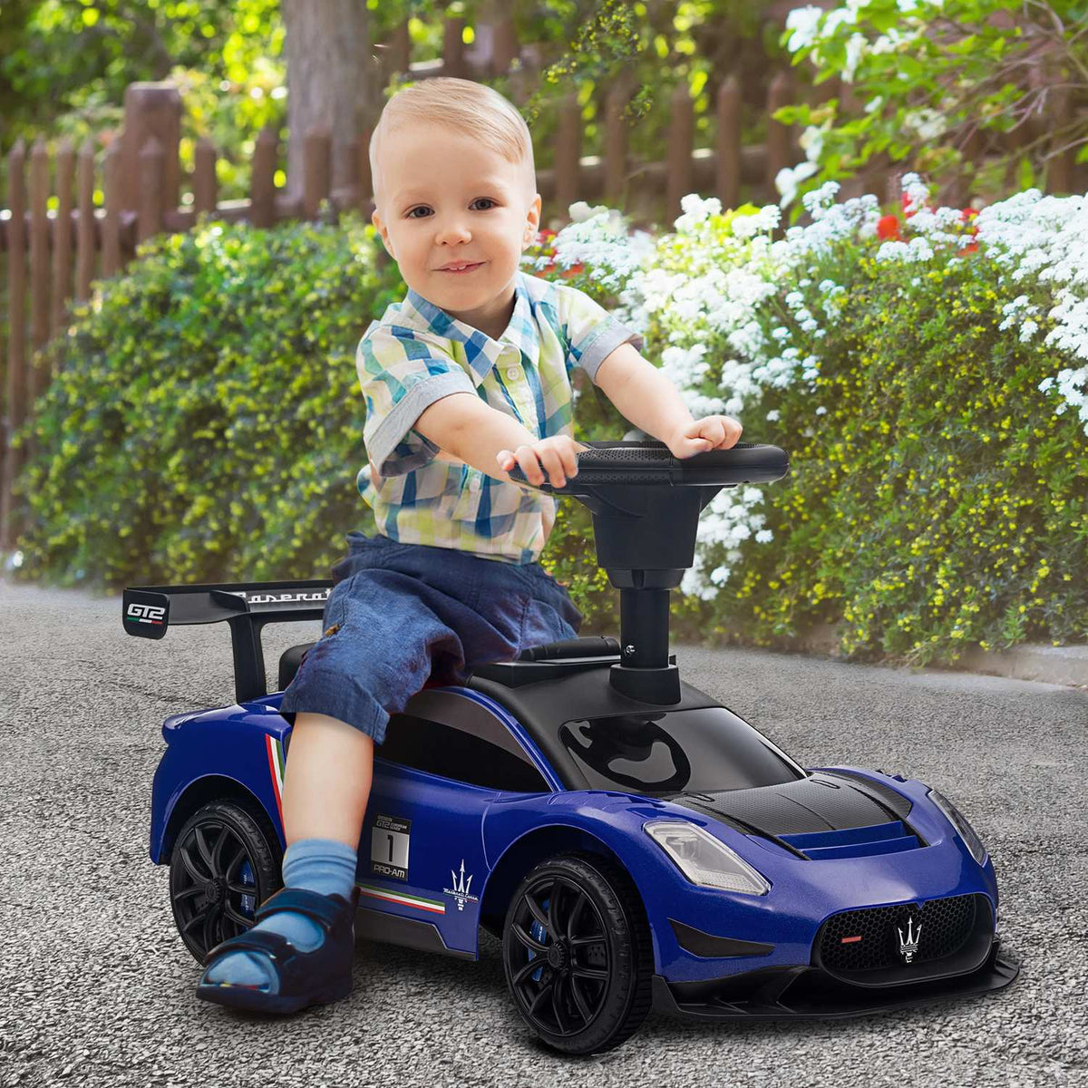 Ride-on car, Bobby car with storage space, horn and music, ride-on vehicle for 1.5-5 years children blue 65 x 29 x 37 cm