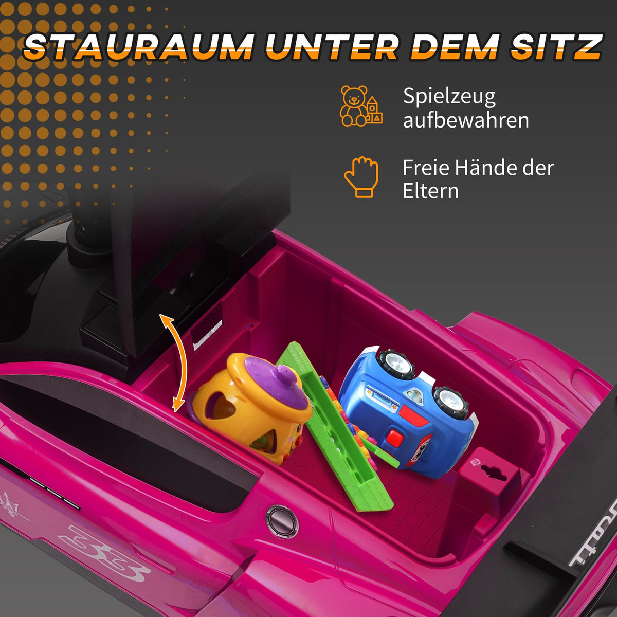 Ride-on car, Bobby car with storage space, horn and music, ride-on vehicle for 1.5-5 years children pink 65 x 29 x 37 cm