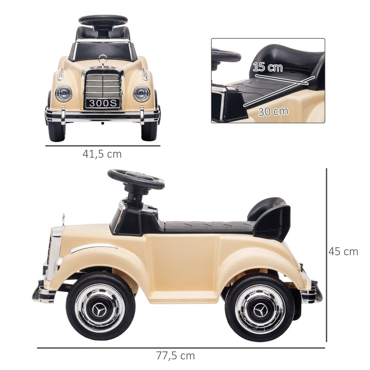 Ride-on car, children's vehicle, ride-on vehicle with storage space, children's car with anti-tipper ride-on for 18-48 months children, beige, 77.5 x 41.5 x 45 cm