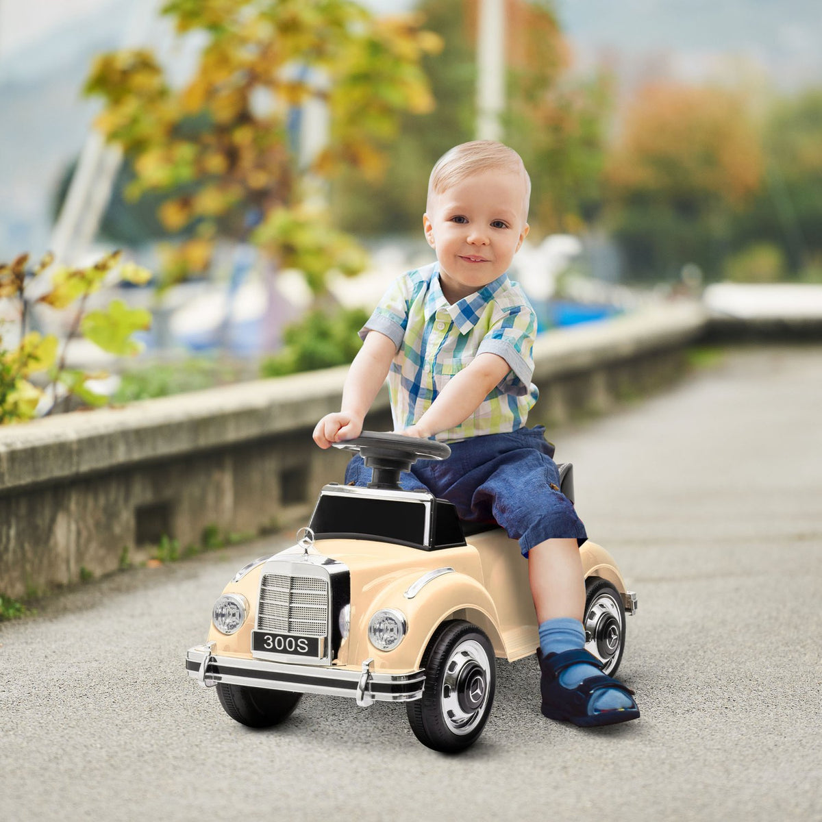 Ride-on car, children's vehicle, ride-on vehicle with storage space, children's car with anti-tipper ride-on for 18-48 months children, beige, 77.5 x 41.5 x 45 cm