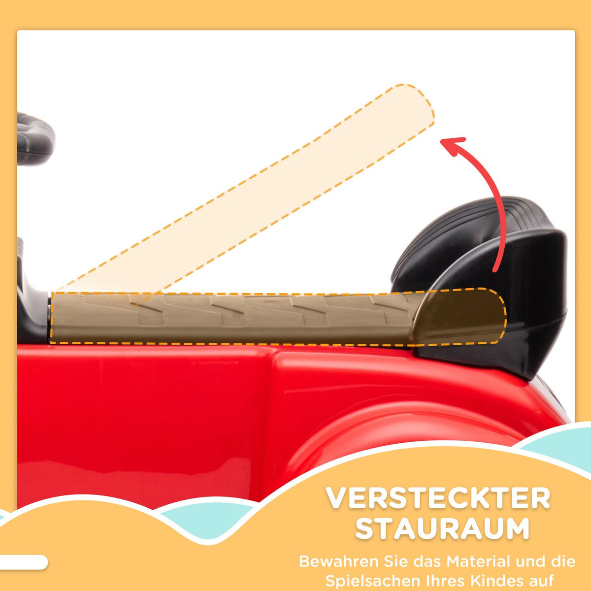 Ride-on car, children's vehicle, ride-on vehicle with storage space, children's car with tip protection for 18-48 months children, red, 77.5 x 41.5 x 45 cm