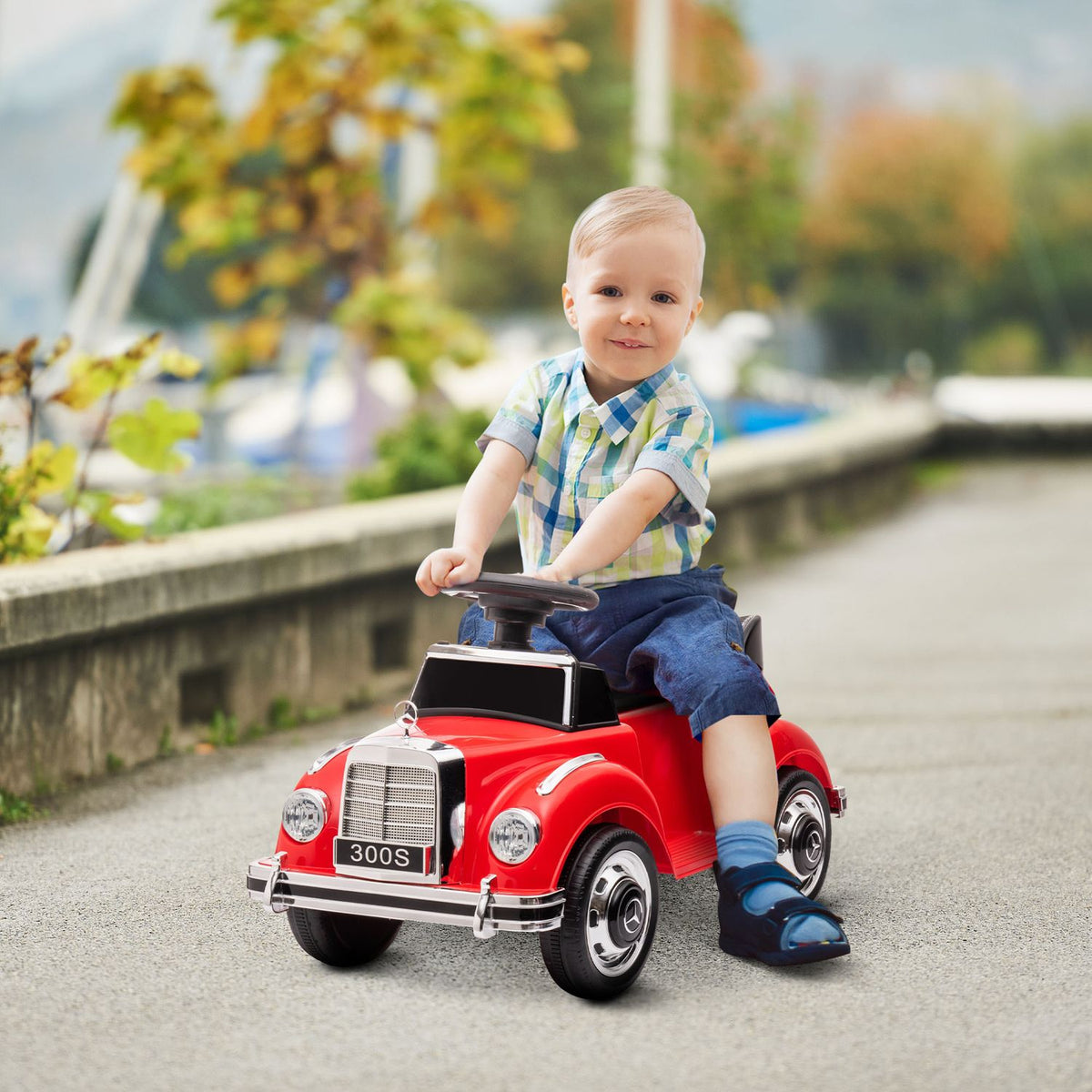 Ride-on car, children's vehicle, ride-on vehicle with storage space, children's car with tip protection for 18-48 months children, red, 77.5 x 41.5 x 45 cm