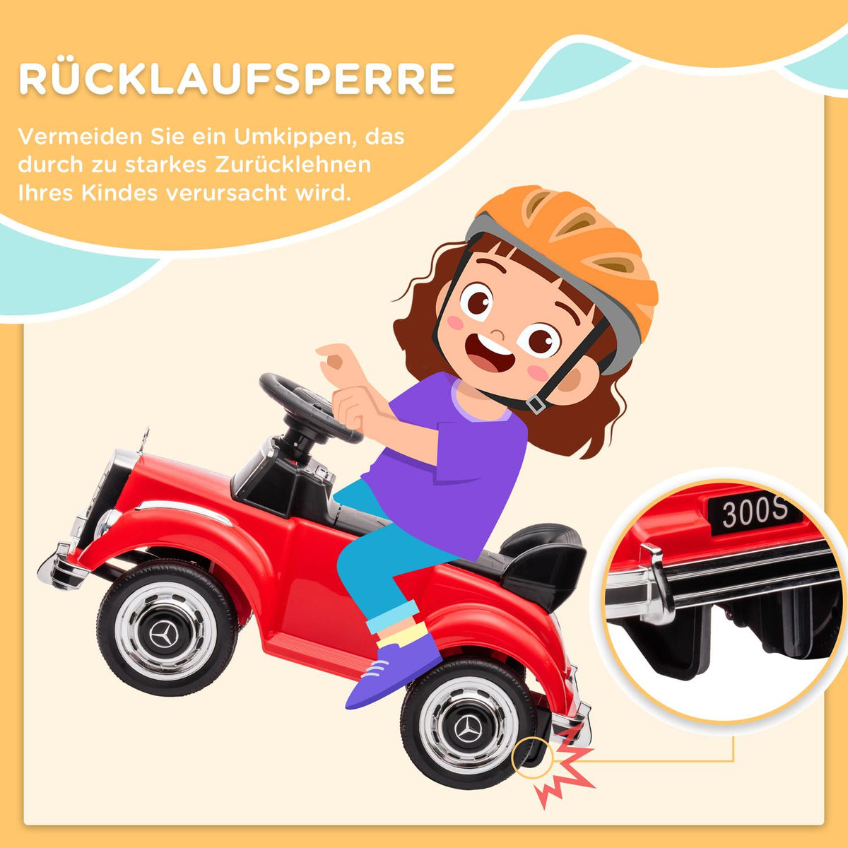 Ride-on car, children's vehicle, ride-on vehicle with storage space, children's car with tip protection for 18-48 months children, red, 77.5 x 41.5 x 45 cm