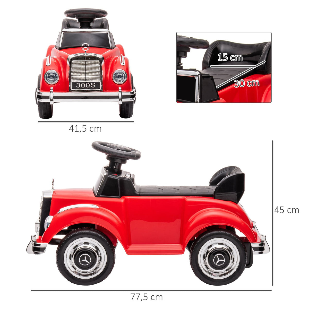 Ride-on car, children's vehicle, ride-on vehicle with storage space, children's car with tip protection for 18-48 months children, red, 77.5 x 41.5 x 45 cm