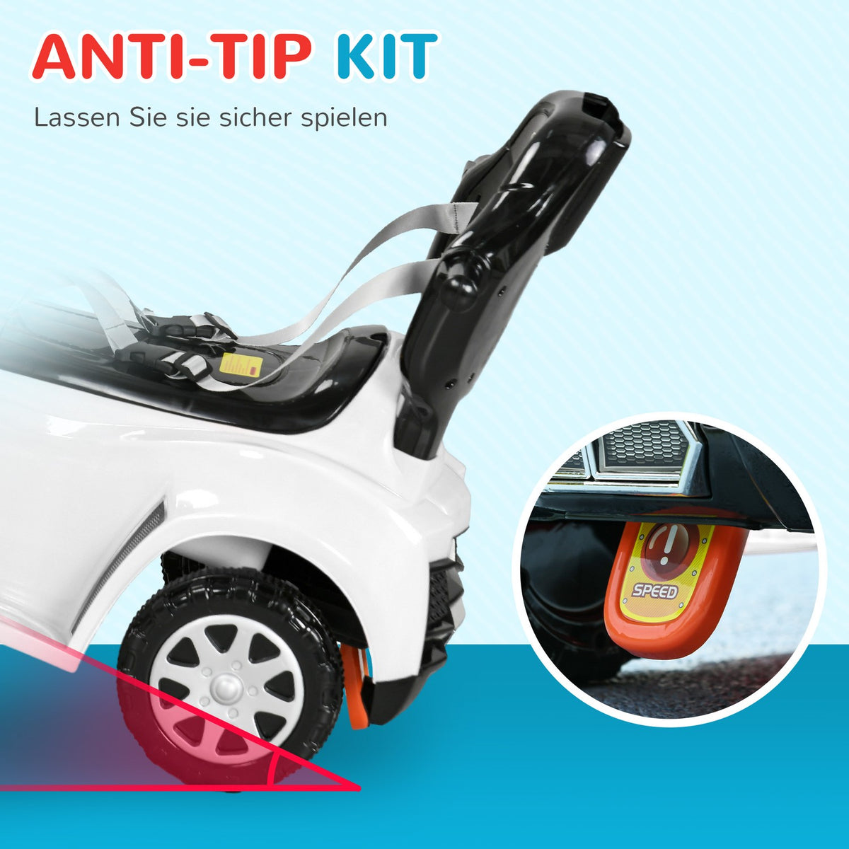 Ride-on car, ride-on, children's car, children's vehicle, push and support bar with backrest, protective bar, walking aid for 12-36 months