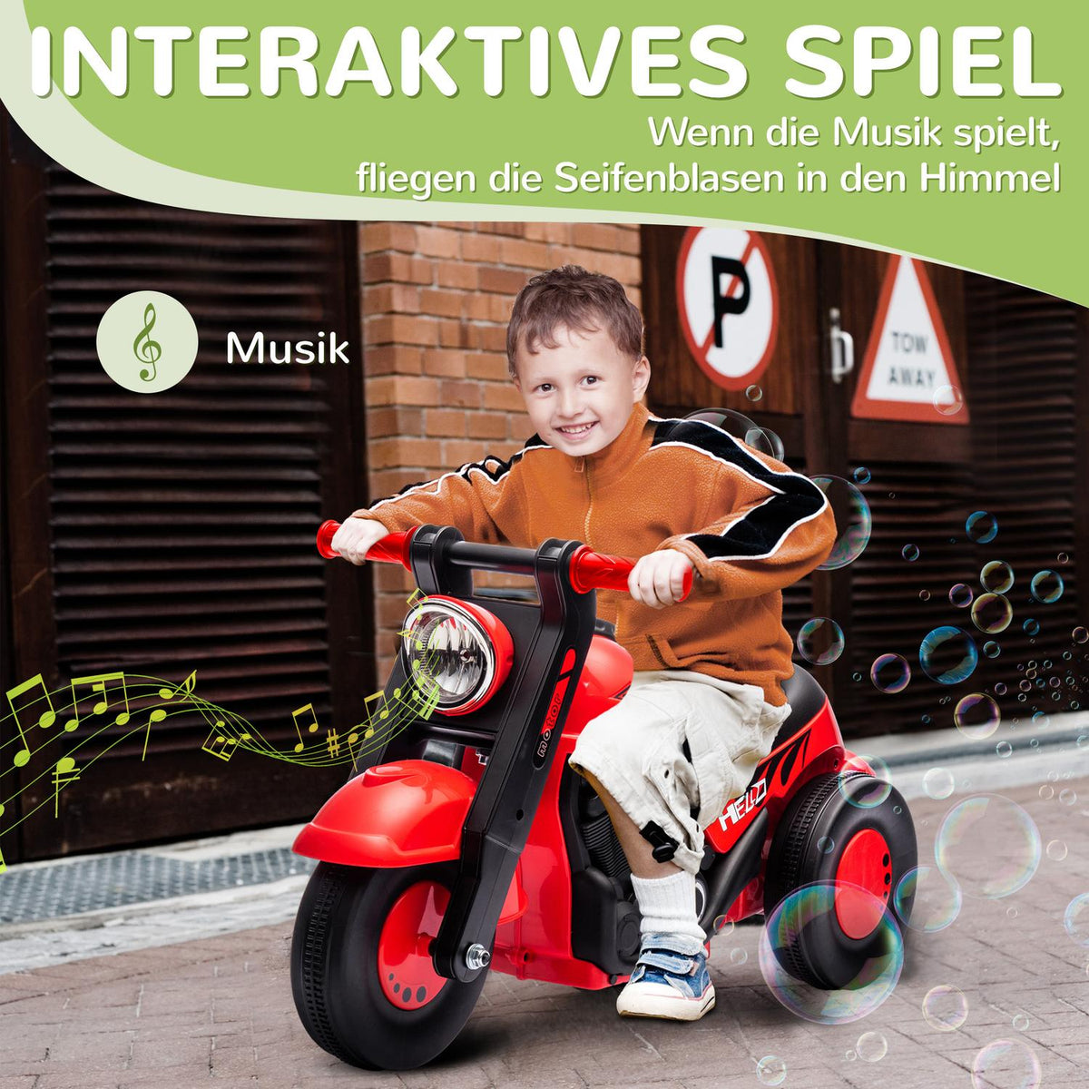 Ride-on car, ride-on vehicle with music, children's vehicle, children's car with bubbles for children 2-5 years, can hold up to 30 kg, red, 80 x 35.5 x 42 cm