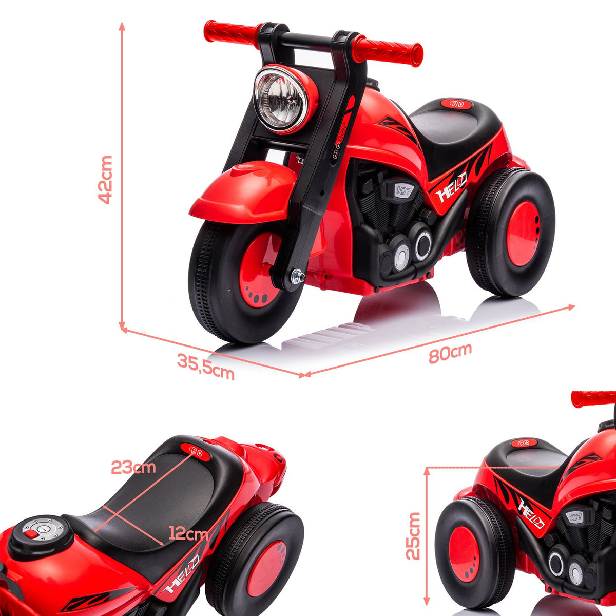 Ride-on car, ride-on vehicle with music, children's vehicle, children's car with bubbles for children 2-5 years, can hold up to 30 kg, red, 80 x 35.5 x 42 cm