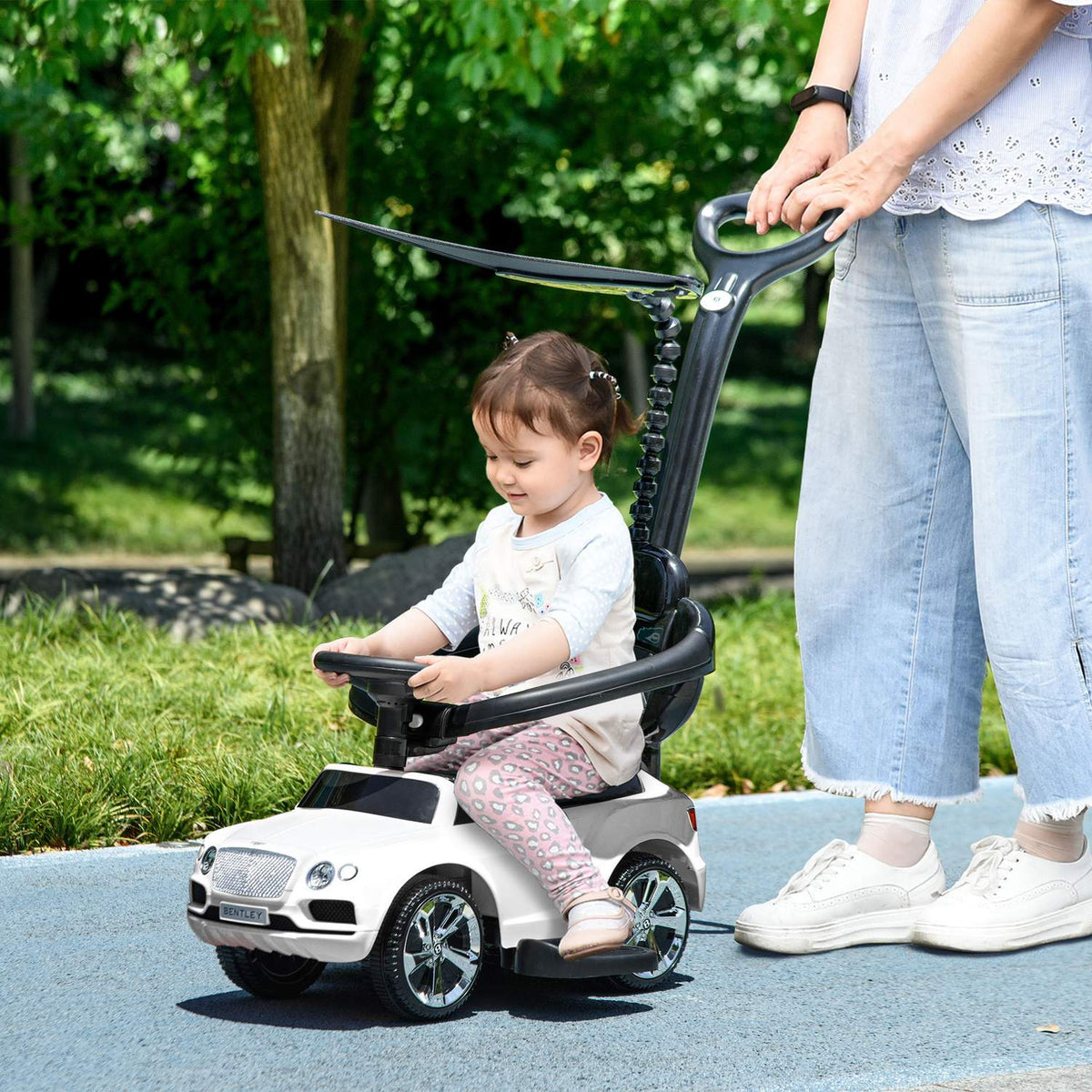 Ride-on car with push bar, 3-in-1 ride-on vehicle with removable top, children's vehicle with tip protection, storage space, for 1-3 years