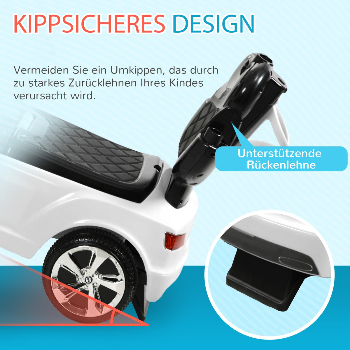 Ride-on car with push bar, 3-in-1 ride-on vehicle with removable top, children's vehicle with tip protection, storage space, for 1-3 years