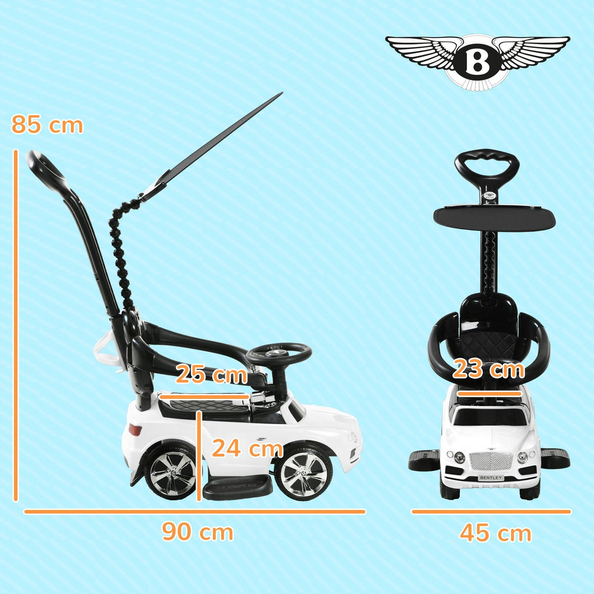 Ride-on car with push bar, 3-in-1 ride-on vehicle with removable top, children's vehicle with tip protection, storage space, for 1-3 years