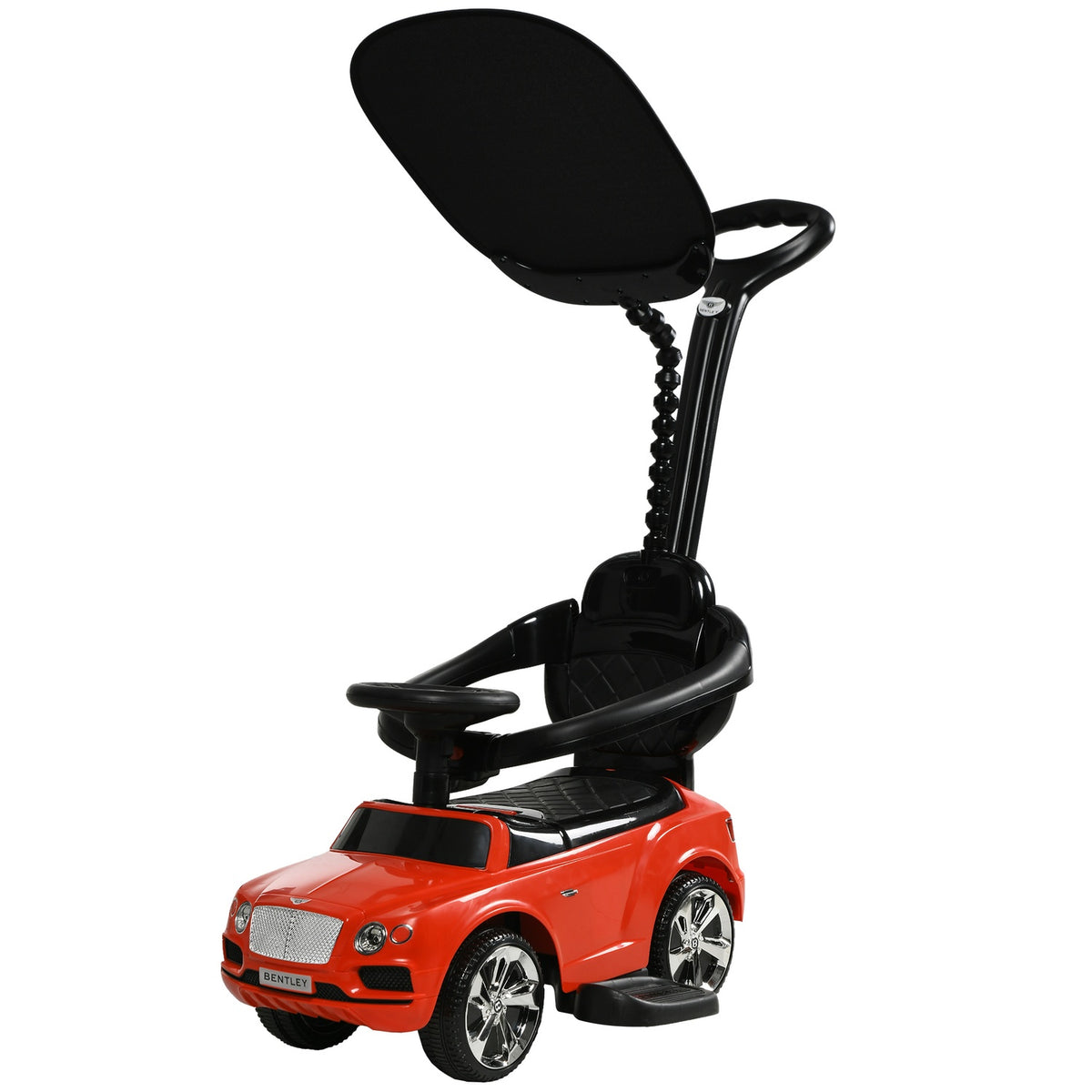 Ride-on car with push bar, 3-in-1 ride-on vehicle with removable top, children's vehicle with tip protection, storage space, for 1-3 years, red