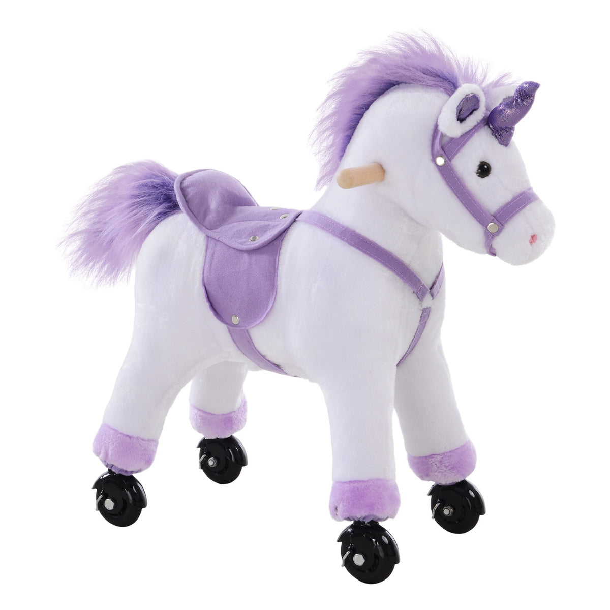 Riding Horse On Wheels In Purple Play Horse With Neighing, Plush Riding Animal For Children, 55X23X60 Cm