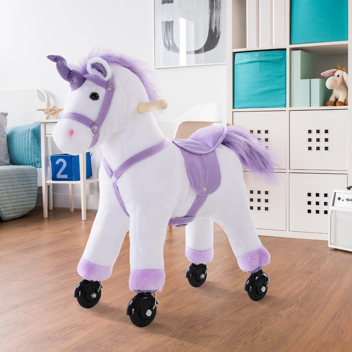 Riding Horse On Wheels In Purple Play Horse With Neighing, Plush Riding Animal For Children, 55X23X60 Cm