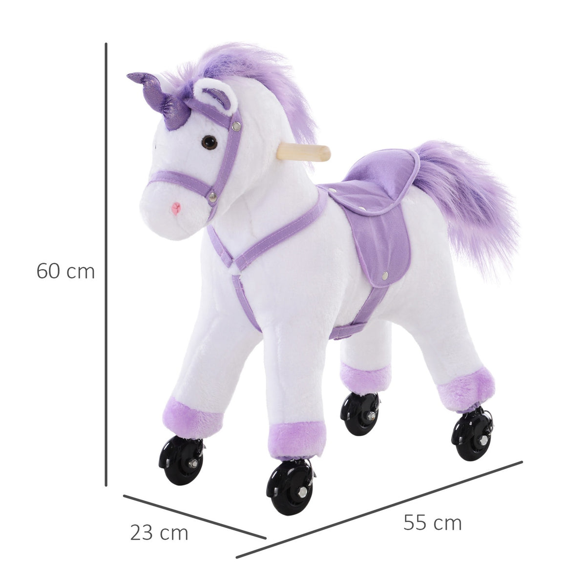 Riding Horse On Wheels In Purple Play Horse With Neighing, Plush Riding Animal For Children, 55X23X60 Cm