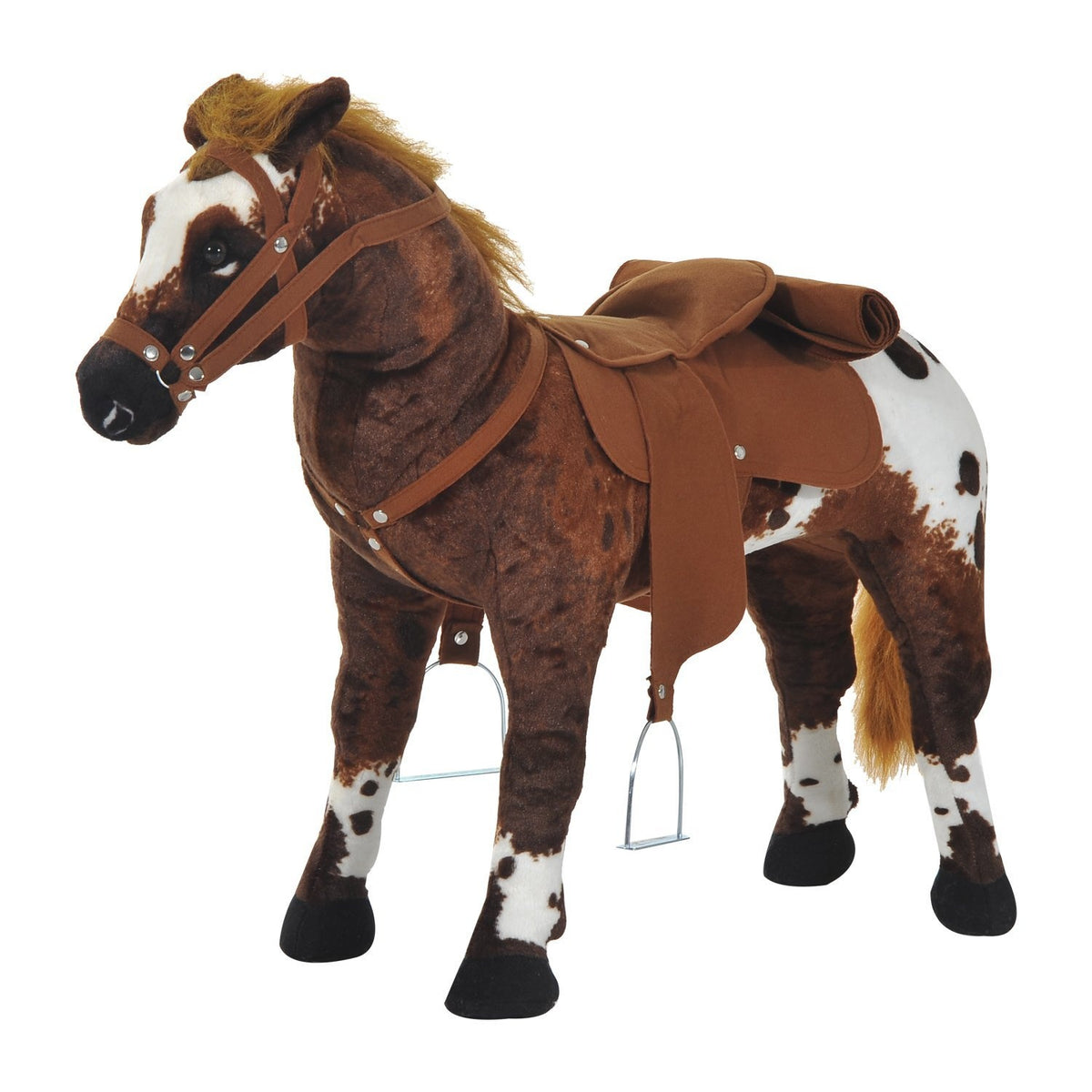 Riding Horse Play Horse Children'S Sound Standing Horse Plush Toy Metal Brown + White 85X28X60Cm