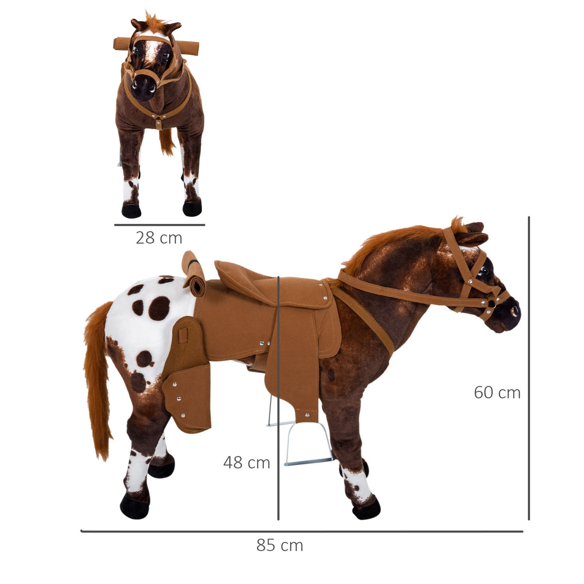 Riding Horse Play Horse Children'S Sound Standing Horse Plush Toy Metal Brown + White 85X28X60Cm